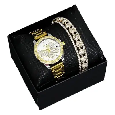 Women's Butterfly Watch with Gold Bracelet & Crystal Bracelet