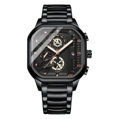 Guberson Square Black Men's Watch with Calendar & Luminous Design