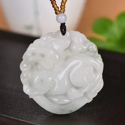 White Jade Dragon Pendant with Chain & Pearl