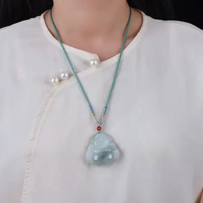 Maitreya Buddha Pendant Set of 3 White Jade