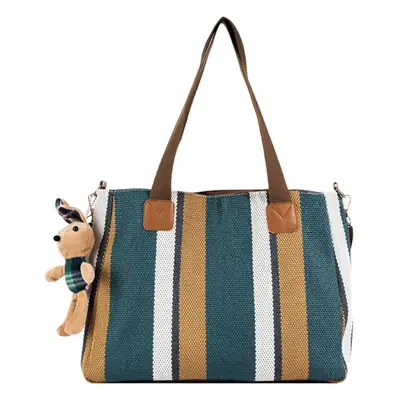 Large Striped Canvas Bag for Women Commuting Shoulder Crossbody