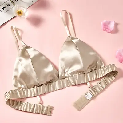 Silk Bra thin French Triangle Cup double-sided mulberry silk seamless underwear women's small chest high-end breathable bra