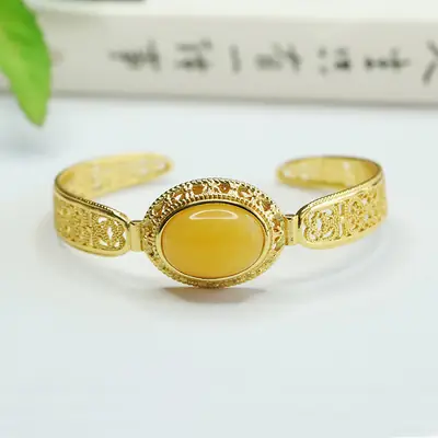 Yellow Amber Ethnic Bracelet for Women
