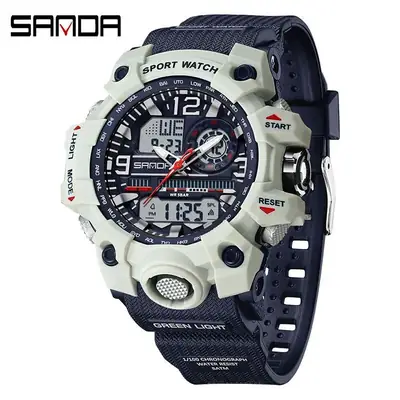 Sanda Sport Watch White Digital Double Display Waterproof