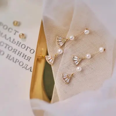 925 Silver Pearl Fan Earrings for Women