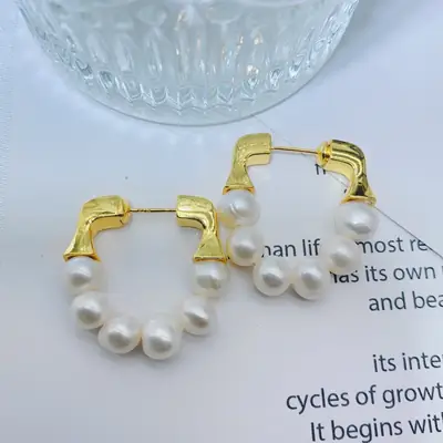 925 Silver Pearl Gold Plated Earrings Two-Wearing Arc de Triomphe