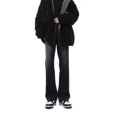 Men's Slim Fit Flared Black Jeans Straight Cleanfit Pants