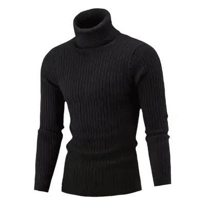 Men's Purple Turtleneck Pullover Sweater Autumn Slim Fit