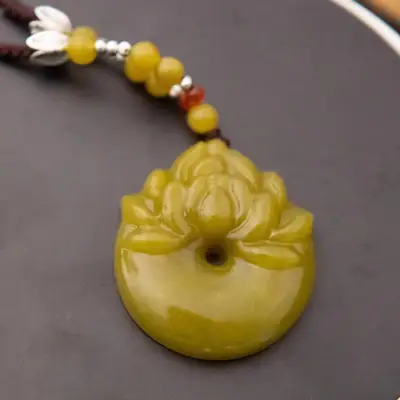 Xiuyan Jade Lotus Pendant with Peace Buckle