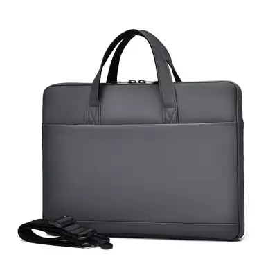 Men's Grey Leather Laptop Bag with Strap