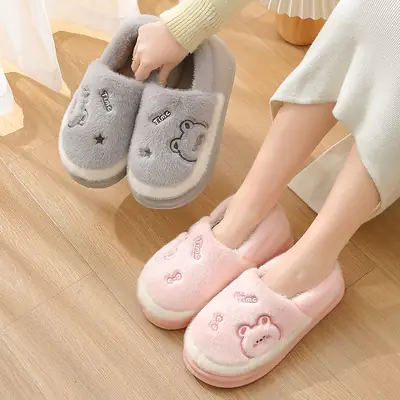 Cotton Slippers for Women, Winter Indoor Home Warm Soft-Soled Slippers, Thick-Soled Non-Slip Household Cartoon Cotton Shoes for Men, Wholesale