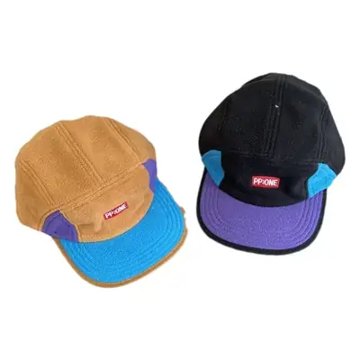 Lamb Velvet Contrast Fleece Cap Women Men Winter Warm
