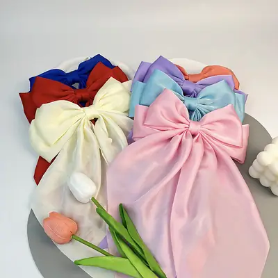 Elegant White Satin Hair Clip with Big Bow Design