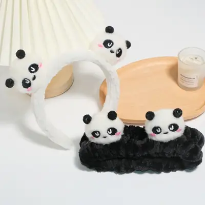 Plush Panda Headband with Face Mask for Women