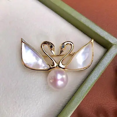 Swan Brooch with Pearl Pendant for Women