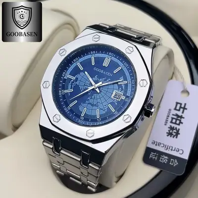 Men's Stainless Steel Analog Watch with Calendar & Water Resistant
