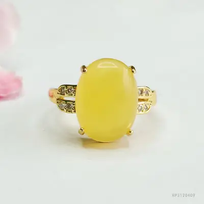 Guan Yu Natural Amber Ring Gold Plated Ethnic Style