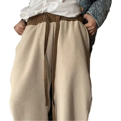 Herringbone Woolen Men's Retro Pants Beige