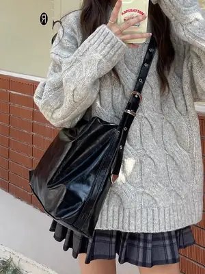 2026 Korean Style Large Crossbody Bag Waxed Leather Women