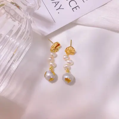 Elegant Gold Foil Pearl Earrings for Women