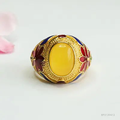 Guan Yu Natural Amber Ring Yellow Honey Wax Finger Ring