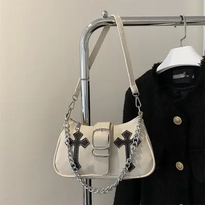 Black Cross Chain Shoulder Bag for Women 2023