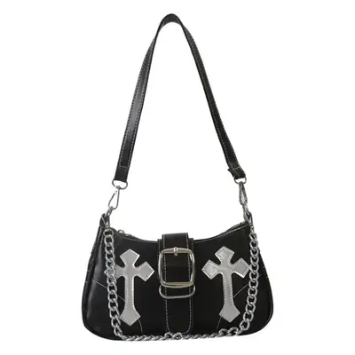 Black Cross Chain Shoulder Bag for Women Winter 2023
