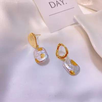 Asymmetric Pearl Earrings for Women Gold Plated