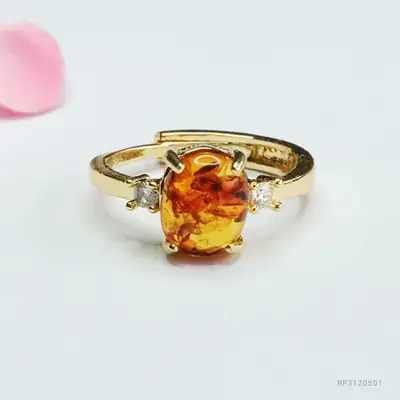 Guan Yu Natural Amber Ring for Women's Light Luxury Jewelry