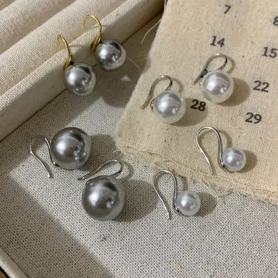 Pearl Earrings & Ear Hooks Set Gold White Fashion Accessories