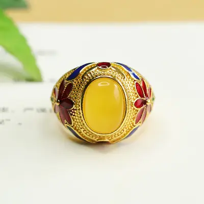 Aiyu Natural Amber Ring Yellow Honey Wax Knuckle Design