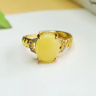 Aiyu Natural Amber Ring Honey Wax Ethnic Style Jewelry