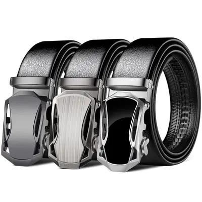Men's Automatic Buckle Belt Black Leather Business Casual