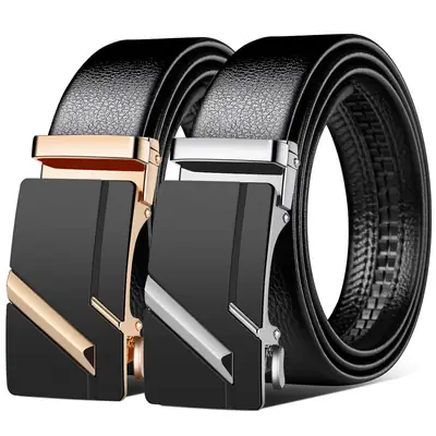 Men's Black Leather Belt with Rose Gold & Silver Buckle