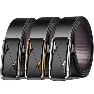Men's Toothless Automatic Buckle Belt Black Gold