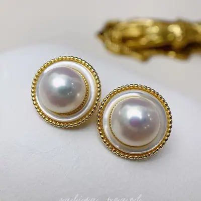 Natural Pearl Earrings 9-10MM Retro Socialite Style