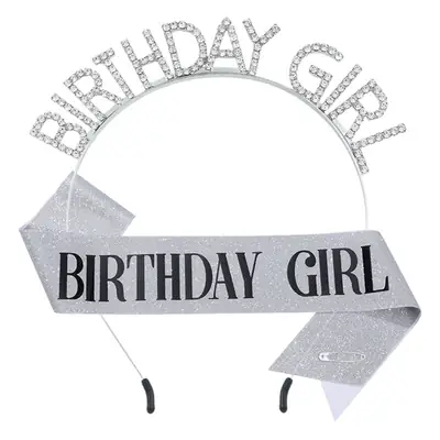 Birthday Girl Rhinestone Headband with Purple Ribbon