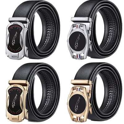 Men's Automatic Buckle Belt Black Gold Gold Plated