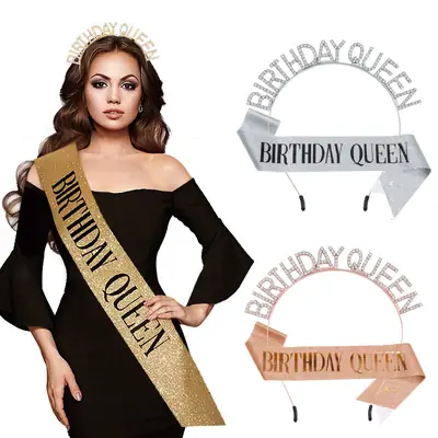 Birthday Queen Rhinestone Headband Belt Suit