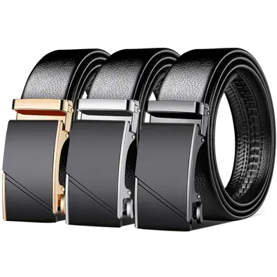 Men's Black Leather Belt with Gold Buckle