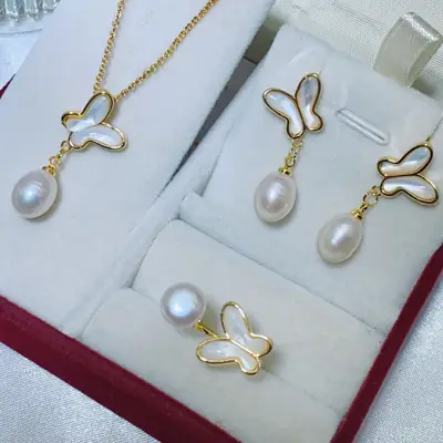 S925 Silver Butterfly Earrings with Natural Pearl Drop