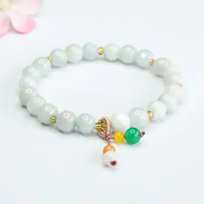 Guan Yu Natural Jade Bracelet with Colorful Pearl Drop