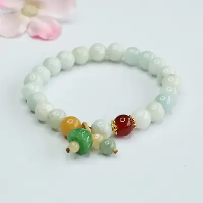 Natural Jade Lotus Bracelet with Colorful Accents