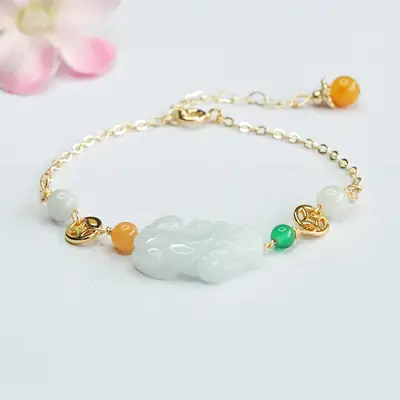 Guan Yu Jadeite Bracelet for Women Green Pearl