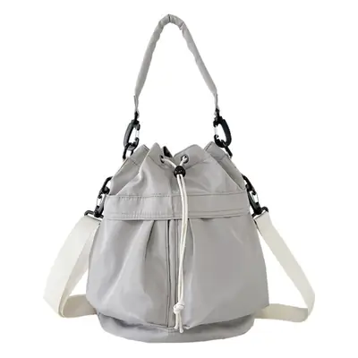 White Drawstring Bucket Bag for Women