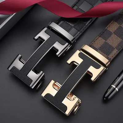 Men's Black Leather Belt with Silver H Buckle