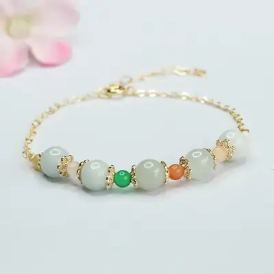 Women's Jade Jade Bracelet with Green & Orange Stones
