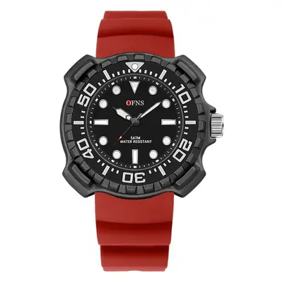 Ofns Men's Black Silicone Quartz Watch with 100m Waterproof Design