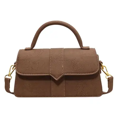Women's Brown Leather Shoulder Crossbody Bag with Gold Chain