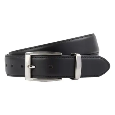 Men's Black Leather Buckle Belt with Silver Plated Hardware
